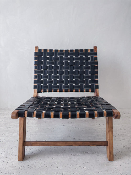 Walnut & Woven Leather Accent Lounge Chair