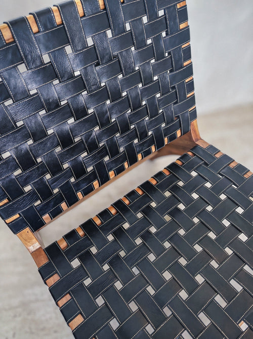 Walnut & Woven Leather Accent Lounge Chair