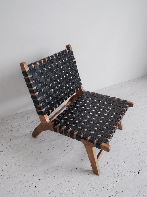 Walnut & Woven Leather Accent Lounge Chair